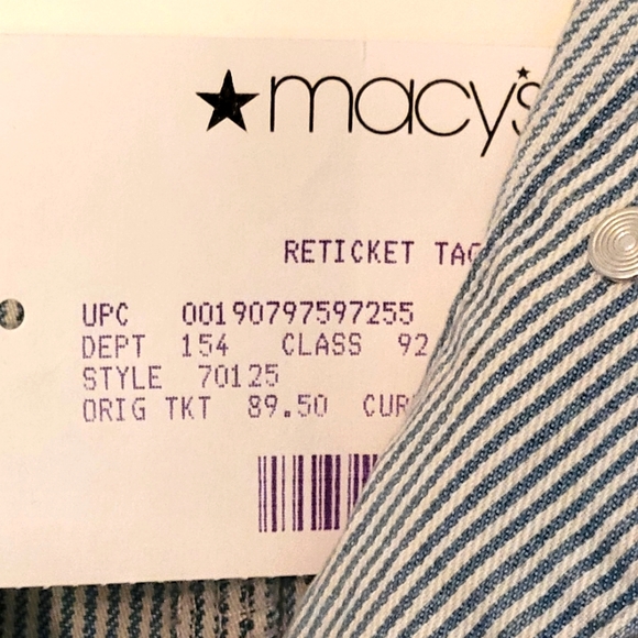 Macy's Charter Club blue/white pinstripe jean jacket, size 0X, new with tag. - Picture 2 of 3